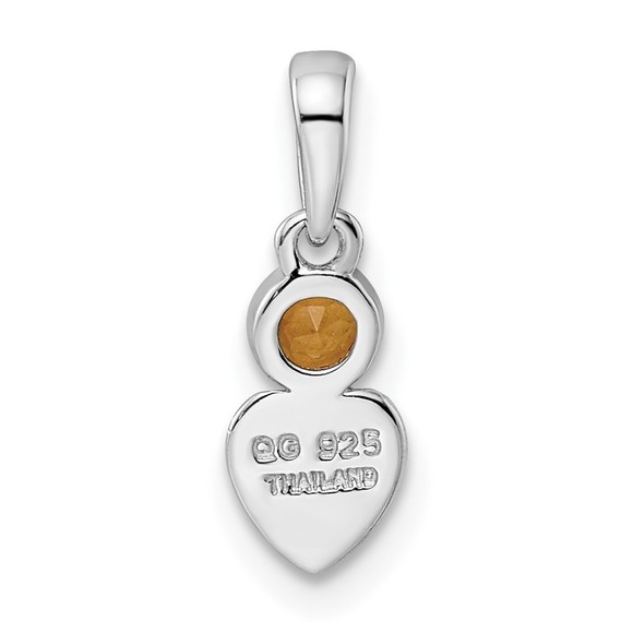 925 Sterling Silver Citrine Nov Birthstone Heart Necklace Pendant 17 x 5.55 mm
